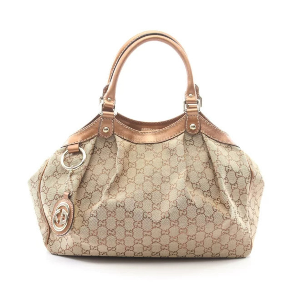 Gucci Sukey GG Canvas Leather Hobo Shoulder Bag Beige Brown